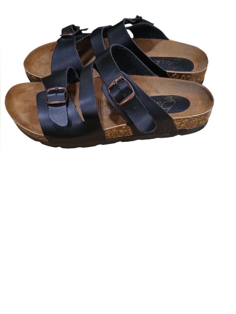 Triple Strap Black Faux-Leather Slide Sandals - Picture 2 of 6